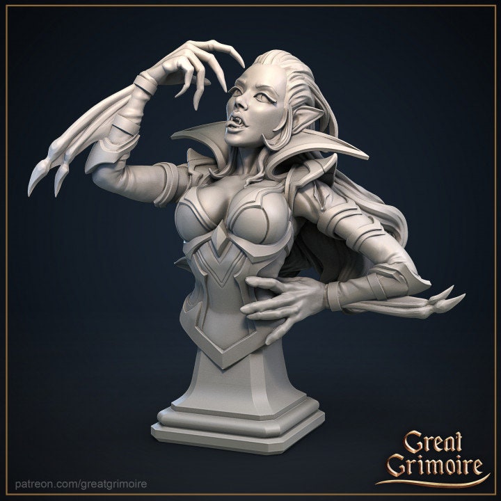 Vampire Girl Bust Great Grimoire | 3D Printed Resin Model | Display | Ideal for DnD, RPG, Table top Gaming, Fantasy, Wargaming, Medieval