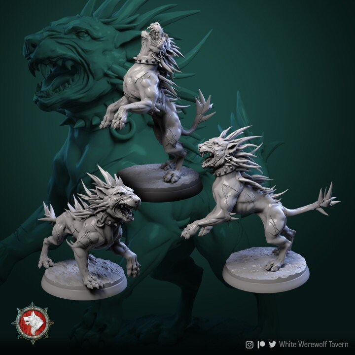 Evil Dogs (3 set) | 3D Printed Resin Model-Ideal for DnD, RPG, table top Gaming, Greek, Fantasy, Wargaming, Beastmen, The 9th Age,