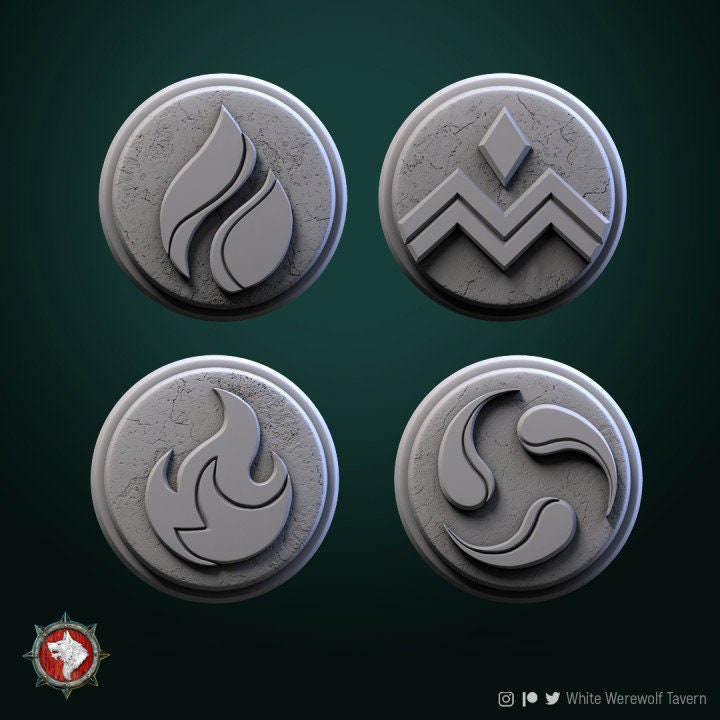 Elementas Bases (4 set) | 3D Printed Resin Model | Ideal for DnD, RPG, Fantasy, Elements, Bases, Wargaming
