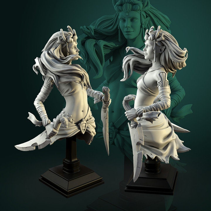 Hara Bust | 3D Printed Resin Models | Display piece | RPG, DnD, Table top gaming, Fantasy, Medusa, Greek Mythology, Female Miniature