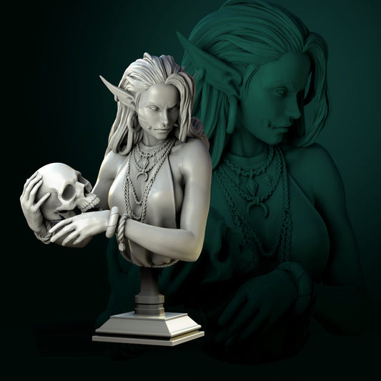 Laedria the Necromancer: Bust | 3D Printed Resin Model-Ideal for DnD, RPG, table top Gaming, Fantasy, Wargaming,, The 9th Age, Mythological