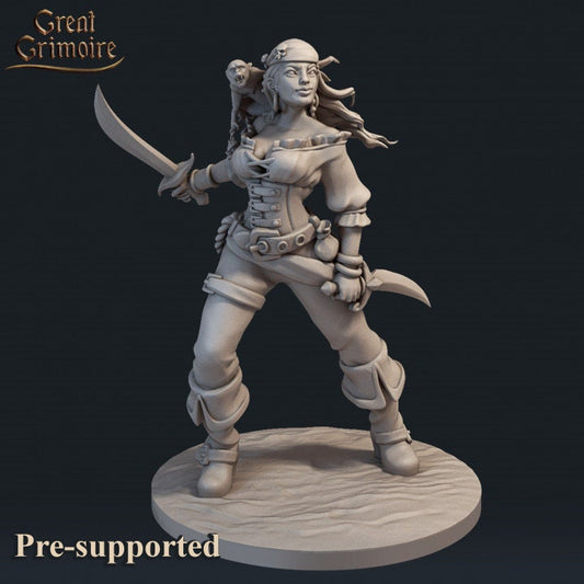 Pirate-Female | 3D Printed Resin Model-Ideal for DnD, RPG, Table Top Gaming, Fantasy, The 9th Age, Female Miniature