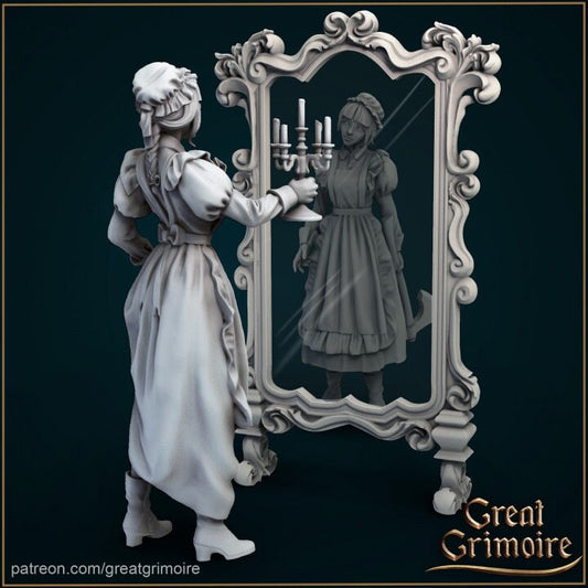 Lucy and the mirror | Display piece | RPG, DnD, Table top gaming, Fantasy, The 9th Age, Horror , Female Miniature | 3D Printed Resin Models