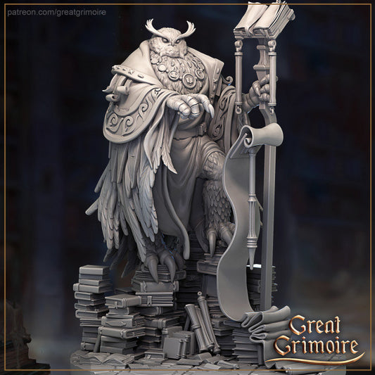 The Owl Archivist | Display piece | RPG, DnD, Table top gaming, Fantasy, Beastmen, The 9th Age | 3D Printed Resin Models