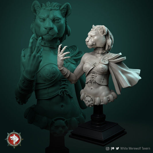 Auria Tabaxi Female Bust | Display piece- RPG, DnD, Table top gaming, Fantasy, Wargaming, Beastmen, Female Miniature | Resin models