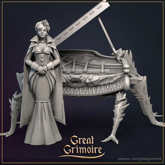 Piano Lady | Display piece | RPG, DnD, Table top gaming, Fantasy, Horror, Pianist, Female Miniature | 3D Printed Resin Models