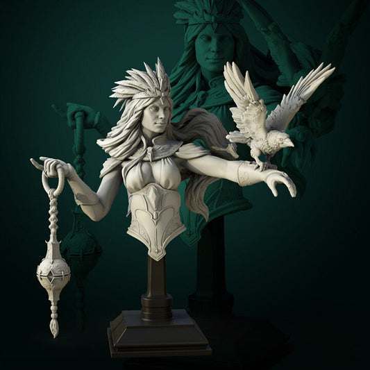 Maletta Crow Mother Bust | Display piece | RPG, DnD, Table top gaming, Fantasy, Female Miniature, The 9th Age | 3D Printed Resin Models