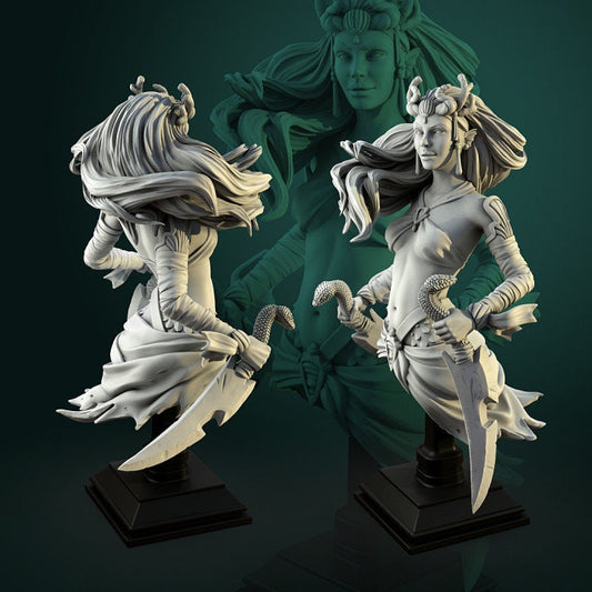 Hara Bust | 3D Printed Resin Models | Display piece | RPG, DnD, Table top gaming, Fantasy, Medusa, Greek Mythology, Female Miniature