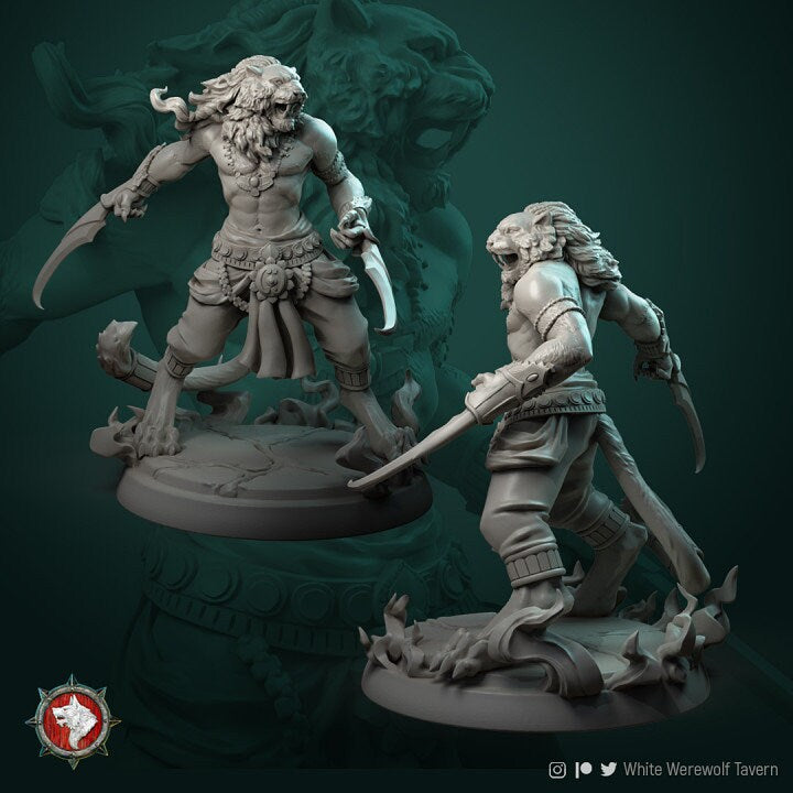 Male Tabaxi Leonin Warrior | RPG, DnD, Table top gaming, Fantasy, Wargaming, The 9th Age, Beastmen | 3D Printed Resin Models