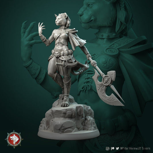 Auria Tabaxi Female | RPG, DnD, Table top gaming, Fantasy, The 9th Age, Wargaming, Female Miniature, Beastmen | 3D Printed Resin Models