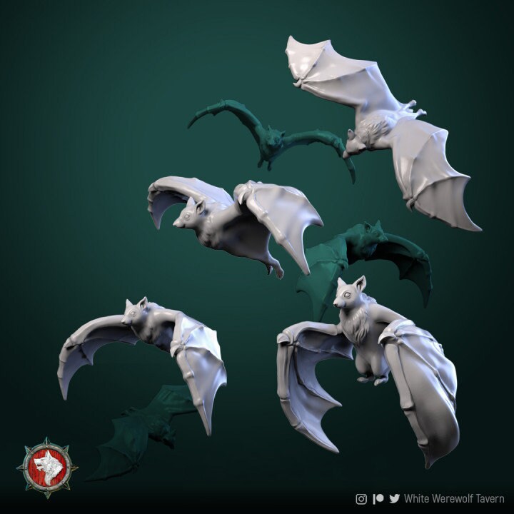 Bats (4 set) | 3D Printed Resin Model-Ideal for DnD, RPG, table top Gaming, Fantasy, Wargaming, The 9th Age,