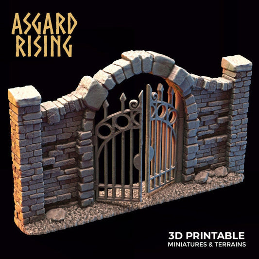 Stone Wall Fences With gate | Creepy 3D Printed Resin Model-Ideal for DnD, RPG, table top Gaming, Fantasy, Terrain, Diorama