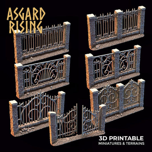 Wrought Iron Fences With Gate | Creepy 3D Printed Resin Model | Ideal for DnD, RPG, table top Gaming, Fantasy, Terrain, Diorama