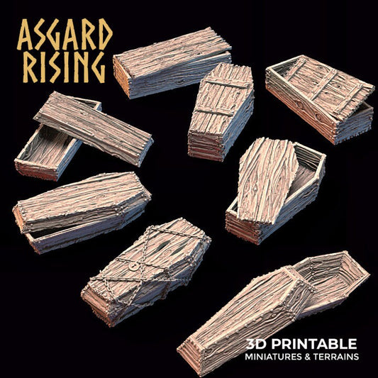 Coffins with moveable tops set | 3D Printed Resin Model- Ideal for DnD, RPG, Table top Gaming, Fantasy, Wargaming, The 9th Age,