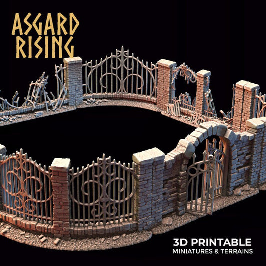 Wrought Iron Fence with Gate Set C | 3D Printed Resin Model- Ideal for DnD, RPG, Table top Gaming, Fantasy, Wargaming, The 9th Age, Terrain