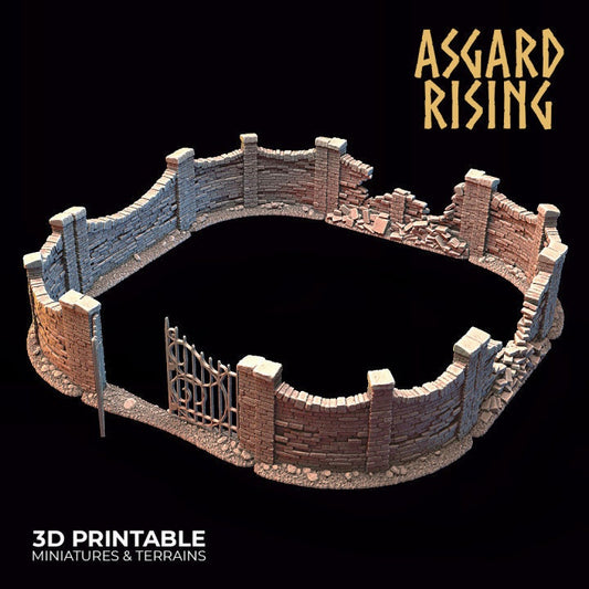 Stone Wall Fence with Gate Set A | 3D Printed Resin Model- Ideal for DnD, RPG, Table top Gaming, Fantasy, Wargaming, The 9th Age, Terrain