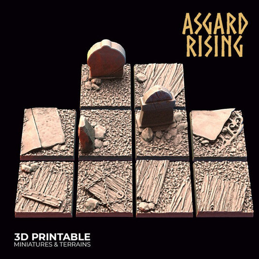 Graveyard Theme Square Bases x10 | 3D Printed Resin Model- Ideal for DnD, RPG, Table top Gaming, Fantasy, Wargaming, The 9th Age,