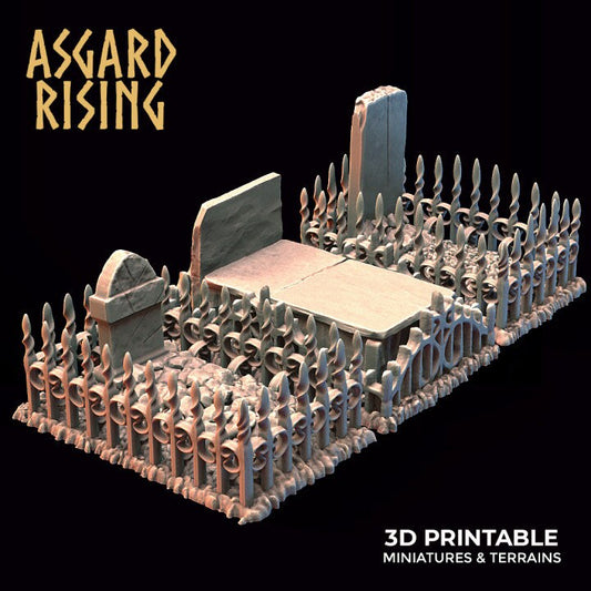 Graves with a fence x12 | 3D Printed Resin Model | Ideal for DnD, RPG, Table top Gaming, Fantasy, Wargaming, The 9th Age, Terrain