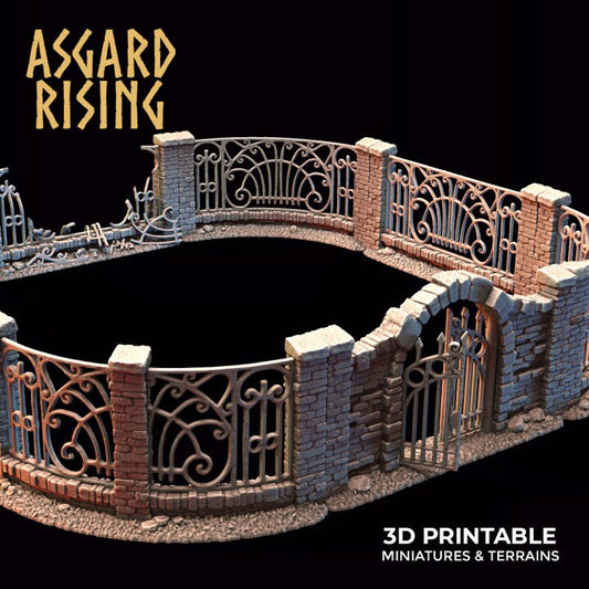 Wrought Iron Fence with Gate Set B | 3D Printed Resin Model- Ideal for DnD, RPG, Table top Gaming, Fantasy, Wargaming, The 9th Age, Terrain
