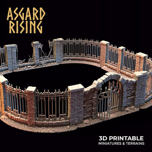 Wrought Iron Fence with Gate Set A | 3D Printed Resin Model- Ideal for DnD, RPG, Table top Gaming, Fantasy, Wargaming, The 9th Age, Terrain