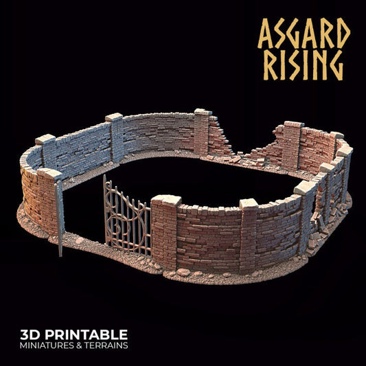 Stone Wall Fence with Gate Set B | 3D Printed Resin Model- Ideal for DnD, RPG, Table top Gaming, Fantasy, Wargaming, The 9th Age, Terrain