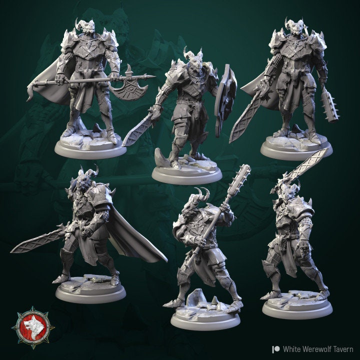 Dragonborn Knights (6 set) | 3D Printed Resin Model | Ideal for DnD, RPG, AOS, Table top Gaming