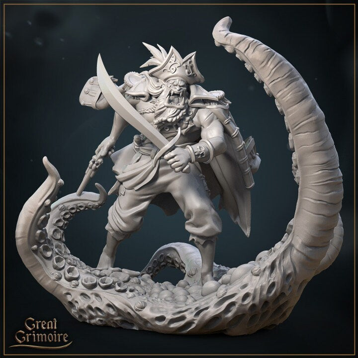 Roar, the scarred Pirate | Ideal for RPG, DnD, Table top gaming, Fantasy, Horror | 3D Printed Resin Models