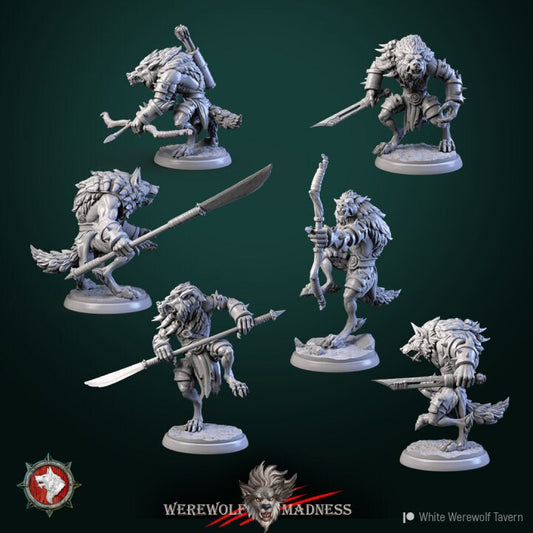 Male Werewolf Warriors (Set of 6) | 3D Printed Resin Model | Ideal for DnD, RPG, AOS, Table top Gaming