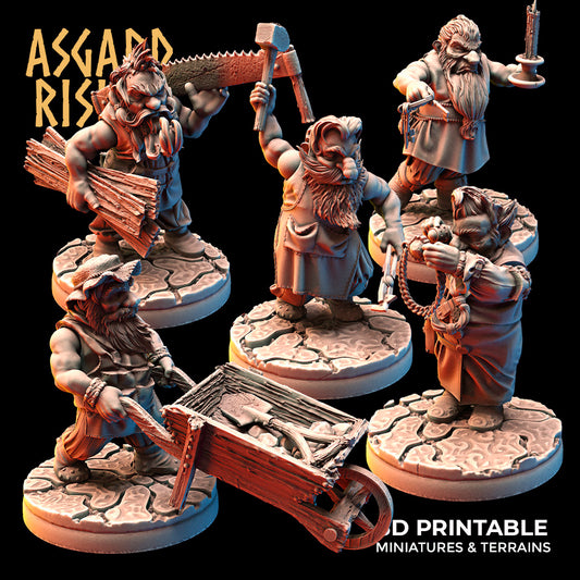 Dwarven Townsfolk (5 set) | 3D Printed Resin Model | Ideal For DnD, RPG, AOS Table top Gaming, Fantasy