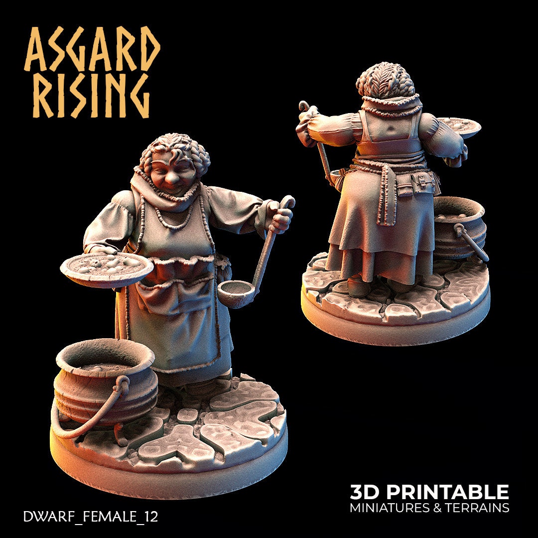 Dwarven Female Towsfolk | 3D Printed Resin Model | Ideal For DnD, RPG, AOS Table top Gaming, Fantasy