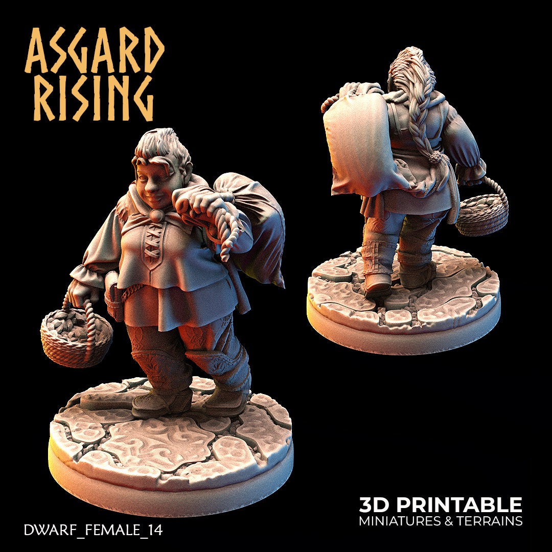 Dwarven Female Towsfolk | 3D Printed Resin Model | Ideal For DnD, RPG, AOS Table top Gaming, Fantasy