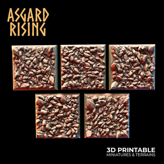 Mine Rubble Square Bases (5x25) | 3D Printed Resin Model | Ideal For DnD, RPG, AOS Table top Gaming, Fantasy