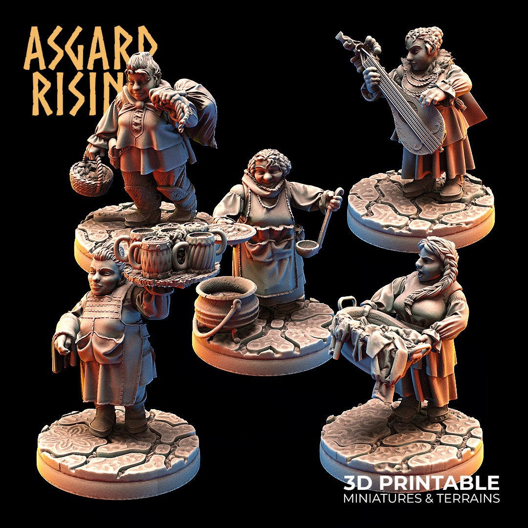 Dwarven Female Towsfolk | 3D Printed Resin Model | Ideal For DnD, RPG, AOS Table top Gaming, Fantasy