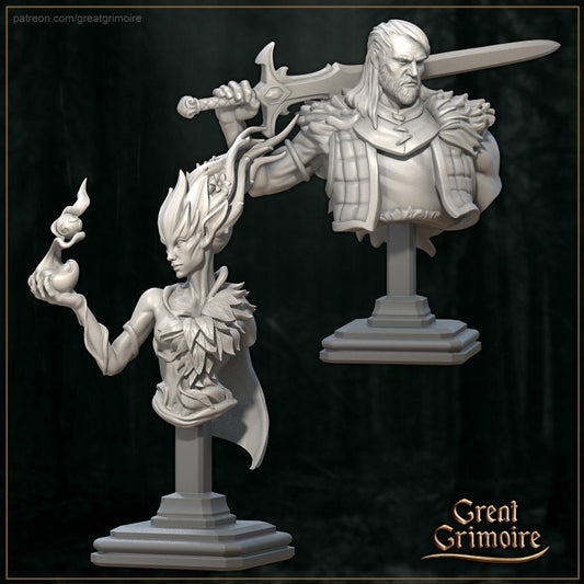 Busts Vol 7 - Nysa the Forest Nymph and Wylder the Monster | 3D Printed Resin Model | Ideal for DnD, RPG, AOS, Table top Gaming