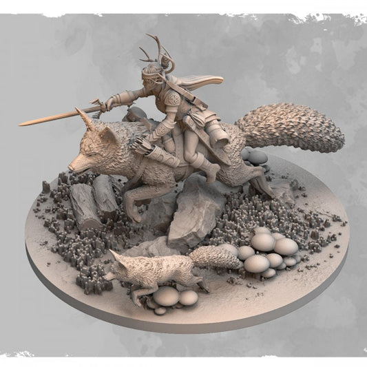Queen On Fox | 3D Printed Miniature | Ideal for D&D, Fantasy, 9th Age and Tabletop Wargaming.